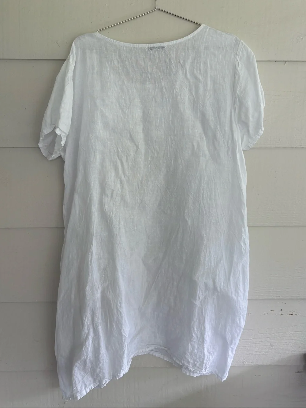 Piaza Italia White 100% Linen Embroidered Tunic Dress Made in Italy L/XL